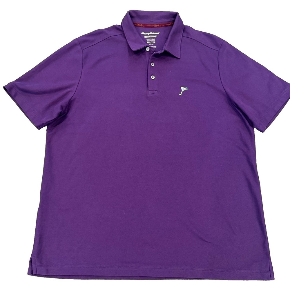 Tommy Bahama Mens IslandZone Polo XXL Purple Supima Cotton Holiday Martini Glass